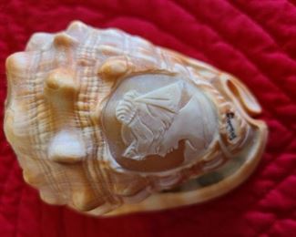 Concho Sea Shell Vintage Hand Carved Seashell w/ Cameo Woman Goddess - Made in Italy
