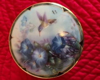 Violet Crowned Hummingbird Porcelain by LENA LIU -MUSIC BOX # 1665B "signed"
