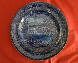 VINATGE - Historical Staffordshire Dark Blue VUE DU CHATEAU ERMENONVILLE "1825" 200 years old - Plate 