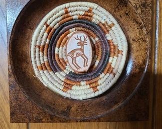 Navajo Indian Wall Decor (wood and wooven coiled basket)