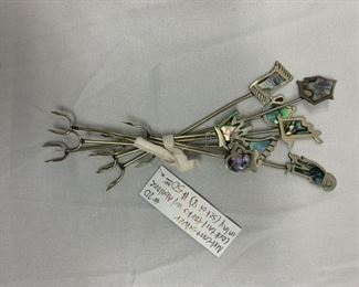 Sterling Cocktail Forks w/ Abalone Inlay