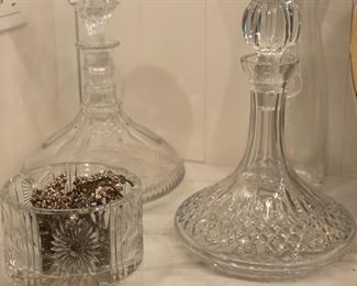 Crystal Decanters and Waterford Wine Coaster. 