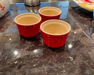 Set of 3 Le Creuset Red Ramekins.
