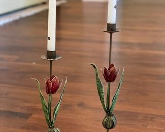 Pair of Tulip Candlesticks and Tapers. 