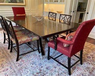 AVAILABLE FOR PRESALE! ($4,000 + 20% MARKUP) Holly Hunt Pickwick Extension Dining Table. Mahogany 84" L x 54" W with 2 18" x 54" leaves. Full extension 120" L. Photo 1 of 3
