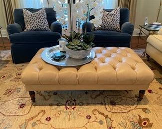 Custom Tufted Ottoman. Vinyl upholstery. Measures 48" L x 26" W. Photo 1 of 2