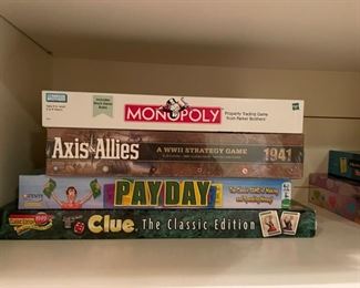 Assorted Board Games including Monopoly, Axis Allies, PayDay & Clue.