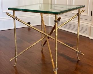 Alcott Coffee Table by Dessin Fournir - 2 available. Iron base with 22K gold finish. Measures 19"W x 19"D x 20"H.