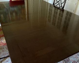 AVAILABLE FOR PRESALE! ($4,000 + 20% MARKUP)  Holly Hunt Pickwick Extension Dining Table. Mahogany 84" L x 54" W with 2 18" x 54" leaves. Full extension 120" L. Photo 2 of 3