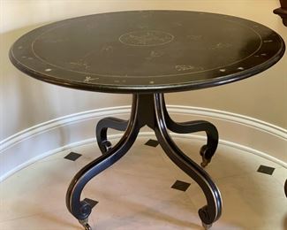 Dessin Fournir Custom Ebony Chinoiserie Occasional Table. Measures 42" in Diameter. Photo 1 of 2