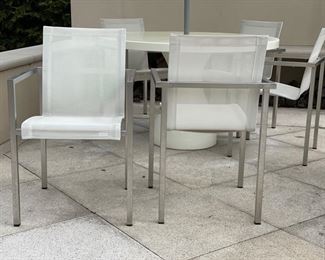 Modern Outdoor Dining Set includes tables, 5 chairs and Santa Barbara Umbrella - 2 available. Photo 2 of 4