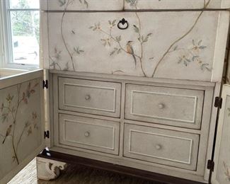 AVAILABLE FOR PRESALE!  ($750 + 20% MARKUP) Holly Hunt Patina Painted Venezia Secretary/Armoire. Measures 92" H x 24" D x 41" W. Photo 6 of 6