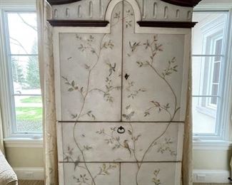 AVAILABLE FOR PRESALE! ($750 + 20% MARKUP) Holly Hunt Patina Painted Venezia Secretary/Armoire. Measures 92" H x 24" D x 41" W. Photo 1 of 6