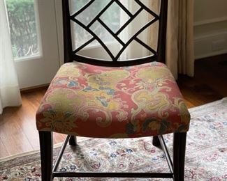 4 Dessin Fournir Chinese Chippendale Side Chair - 4 available. Clarence House Sikkim fabric. Measures 22" W x 20" D x 36" H. Photo 2 of 2