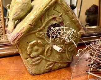 $18.00 Green ceramic bird house. 7W 3.5D 7.5H