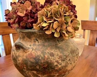 $80.00 Large rustic pot with hydrangeas. Makes a great center piece! 14.5W 19H