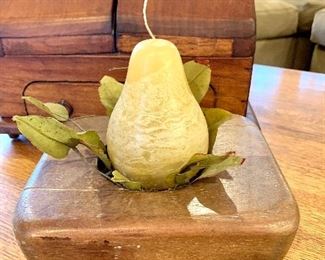 $16.00 Wooden pillar candle holder (pear candle included) 7W 6D 3.25H