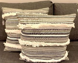 $20.00 pair of gray striped pillows with fringe. Great condition.