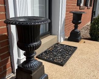 $200.00 Pair of wrought iron planters 15W 10.5D 26H.
