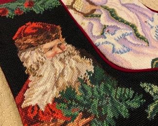 $28.00 Each, needlepoint Christmas stockings. Excellent condition.