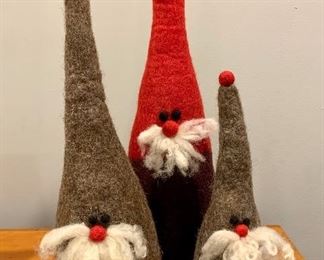 $60.00 Christmas “woolies”, set of three, made in Nepal, 21.5H (tall one), 16.5H (medium one), 11.5H (small one)