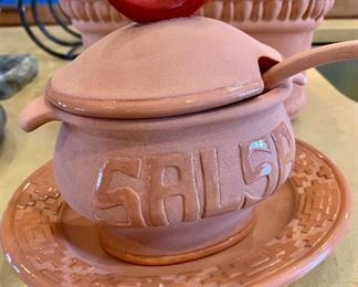 $48 Clay chip basket and salsa dish