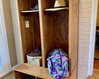 $120 Two piece bench/coat locker measuring 36l x 24w x 64.5h.