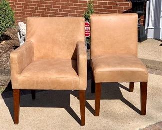 $400 for a PAIR of brand new, never used, Pottery Barn leather arm chairs measuring 26l x 24w x 34h. $200 for each pair of brand new Pottery Barn leather chairs measuring 19l x 24w x 34h. There are 3 pairs of these!