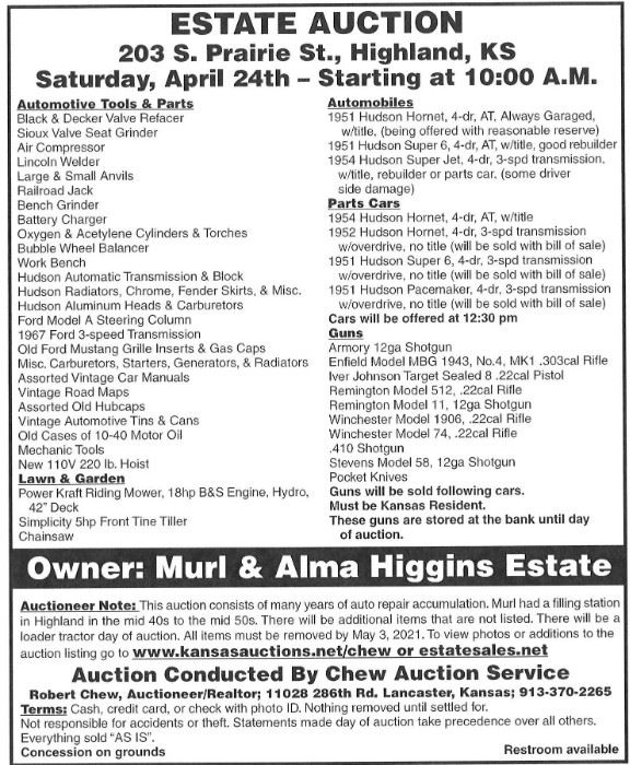 Higgins Sale Bill April 24th