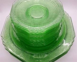 Vintage Vaseline Glass Depression Glass Dish Set