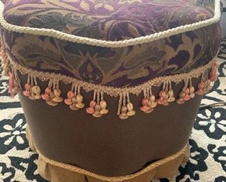 #1111A  Upholstered vanity stool with fringe, as is $10