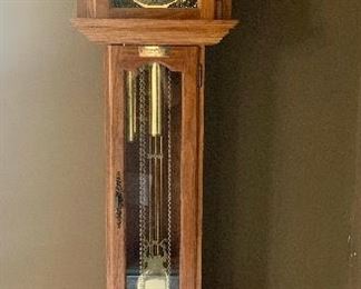 #1297C handmade oak grandmother clock missing one weight-As is- 10“ x 17“ x 74“ $75 OWNER MINIMUM $50