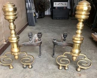 #1129A  Vintage 24” solid brass pair of andirons  $225