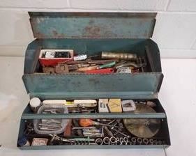 Green Metal Tool Box with Contents