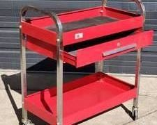 Red Locking Drawer Shop Cart, item is 16" W x 30" L x 36" H