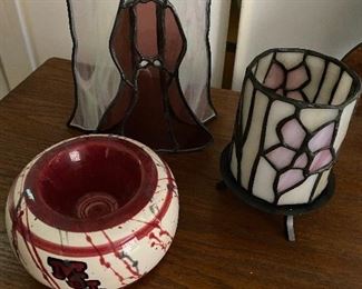 Misc. stained glass and MSU candle holder!