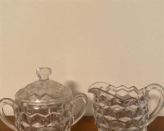Fostoria Creamer and Sugar Bowl with lid.