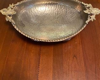 Unusual hammered metal bowl with brass edging!