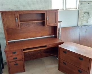 Mission Style Desk with Hutch and 2 Drawer Lateral File Cabinet