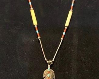 115Vintage Sterling Feather Necklace