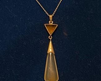 14K gold necklace with stone pendant. 