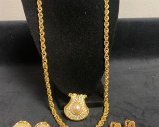 021 Nolan Miller Button Earrings and Pearl Pendant