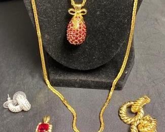 004 Joan Rivers Red Pave Rhinestone Faberge Egg Necklace