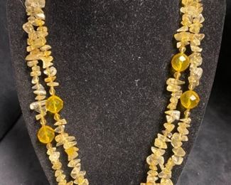 003 Yellow Natural Stone and Bead Necklace