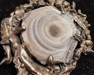 051 Silver Wrapped Cabochon Brooch