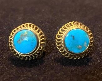 128Sterling  Turquoise Screw Back Earrings