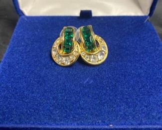 047 Nolan Miller Green Rhinestone Earrings