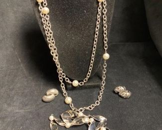 14 Monet Silver Tone Earrings and Stainless Steel Necklaces