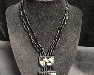 054 Abalone Beaded Necklace and Earrings