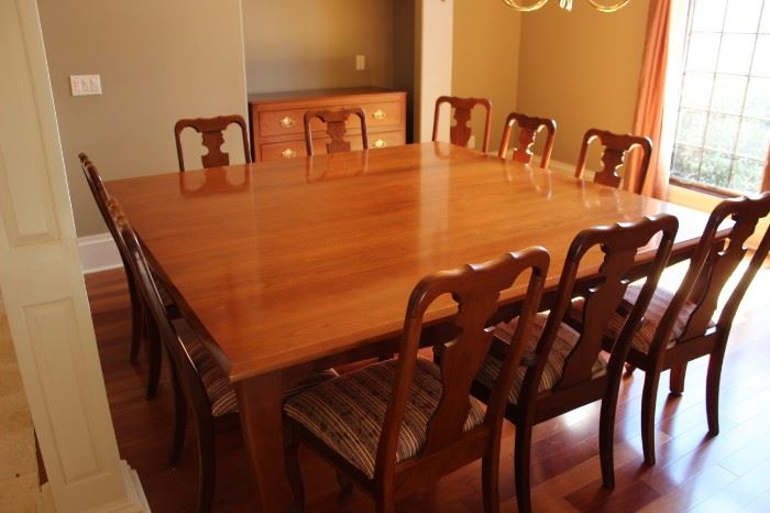 Robert Bergelin Company Custom Made Heritage Cherry Dining Table and 10 chairs 
